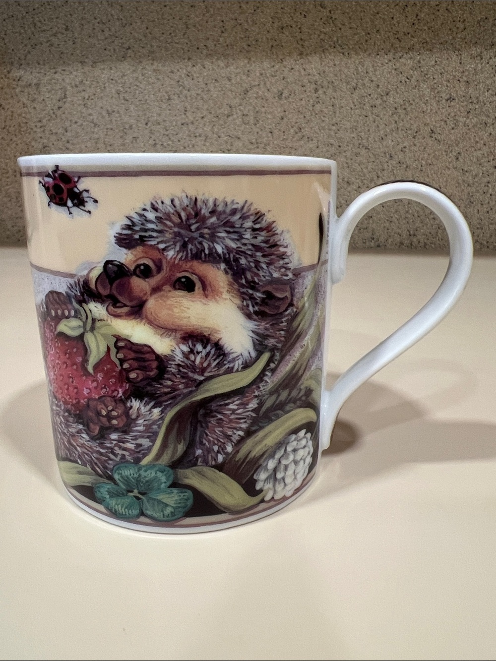 Porcelain Hedgehog Strawberry Coffee Mug - White
